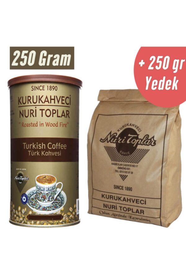 1_org_zoom-1273.jpg Odun Ateşinde Kavrulmuş Türk Kahvesi 250 gr + 250 gr Yedek Yuvarlak Teneke Kutu - Nuri Toplar