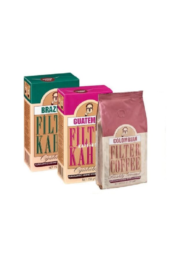 Kurukahveci Mehmet Efendi Filtre Kahve Seti 3x250 gr - Colombian, Brazilian, Guatemala